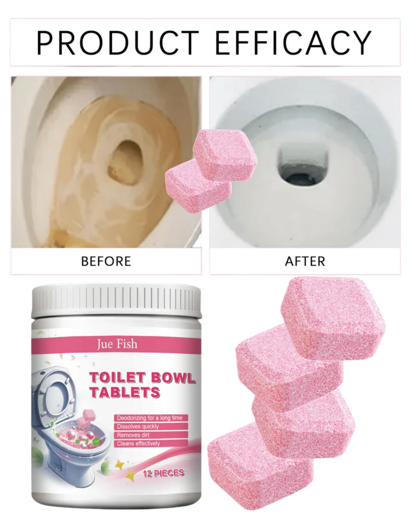 Jue-Fish™ Toilet Bowl Tablets – Effervescent Cleaner & Deodoriser