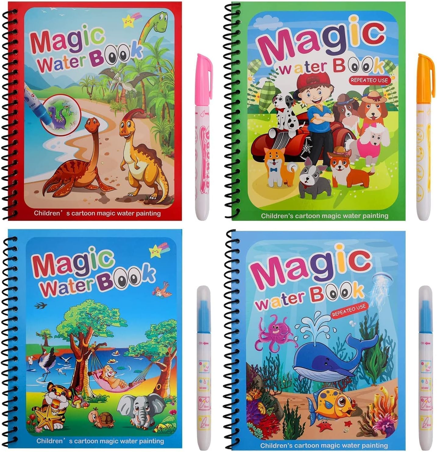 WaterWonder™ Magic Water Book – Reusable, Mess-Free Coloring (4 Books & 4 Pens)