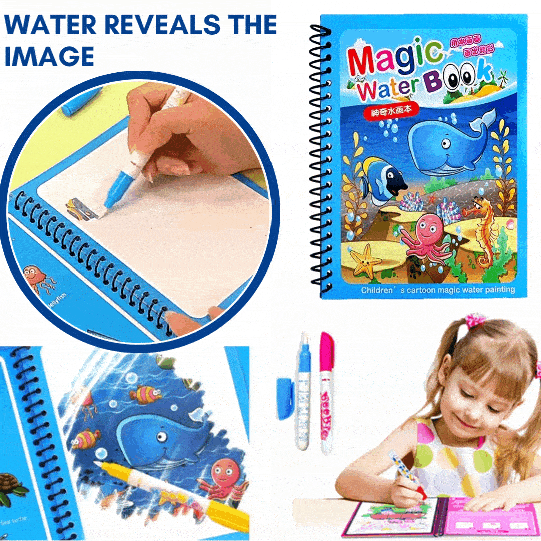 WaterWonder™ Magic Water Book – Reusable, Mess-Free Coloring (4 Books & 4 Pens)